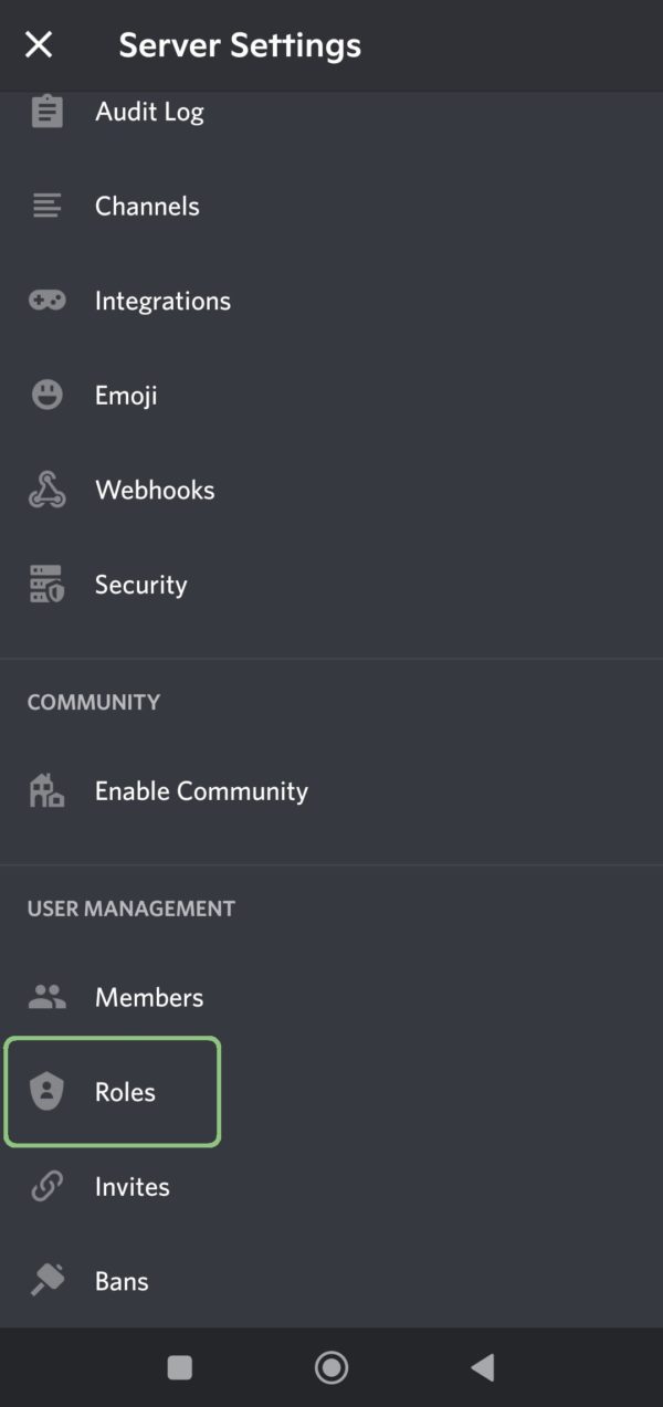 Choose Roles from the left sidebar.