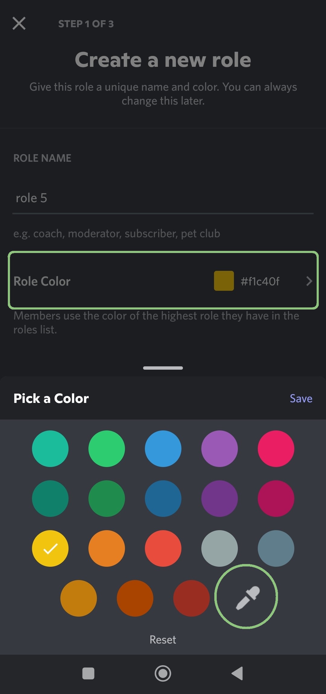 Click the color box to open the Role Color Picker.