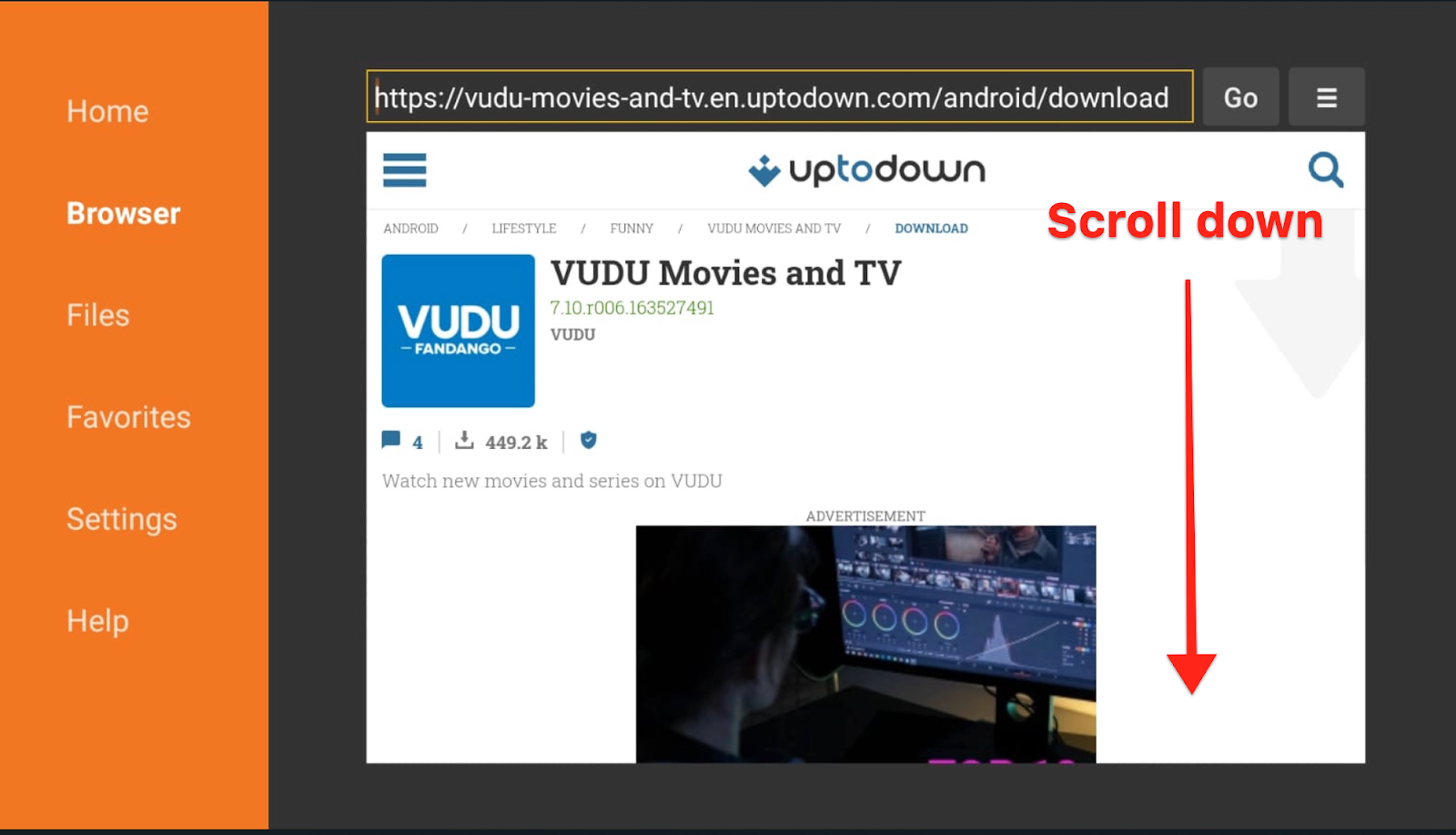 Scroll down and select the VUDU Icon.