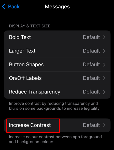 Scroll down to Increase Contrast