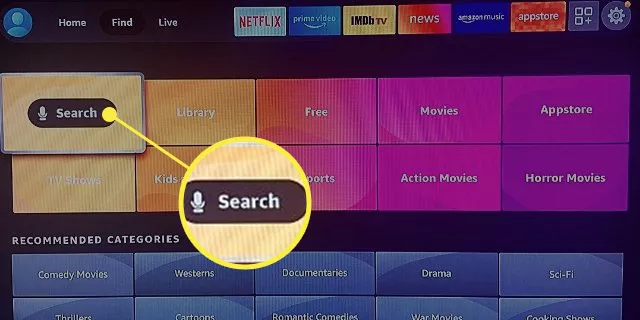 This will bring up the Find menu where you can search for apps.