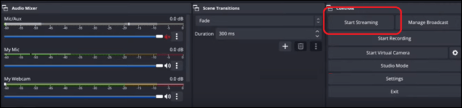 Select OK after entering the Stream Key into the box.