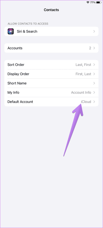 Tap on Default Account. Check the box next to iCloud or a different service apart from Gmail.