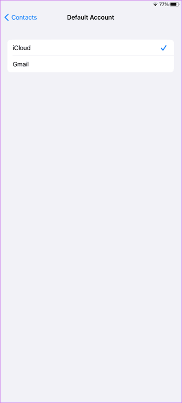 Tap on Default Account. Check the box next to iCloud or a different service apart from Gmail.