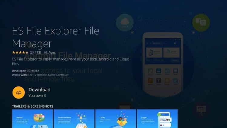 Download and then install the ES File Explorer app on your Firestick.