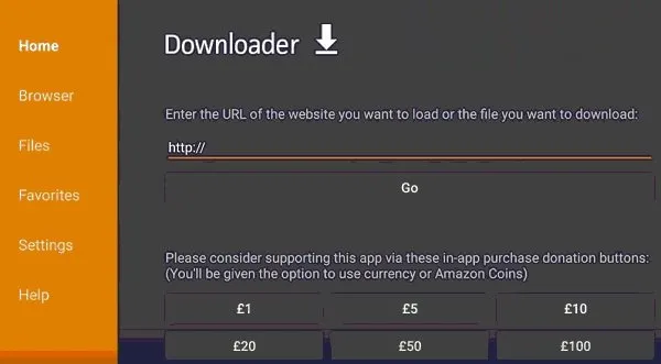 Install the 'Downloader' app on Firestick.