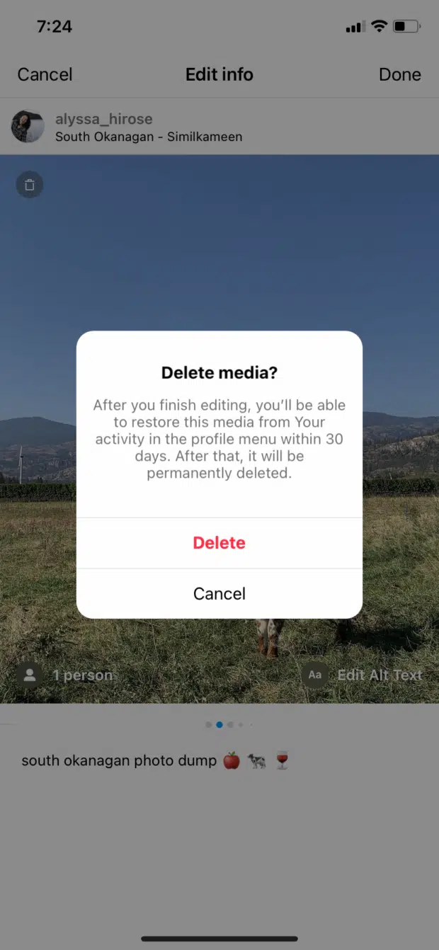 Below you will get two options:- (I) Archive (ii) Delete. If you wish to hide your Instagram photo from others, Harness Archive, only it's possible to view that pic.