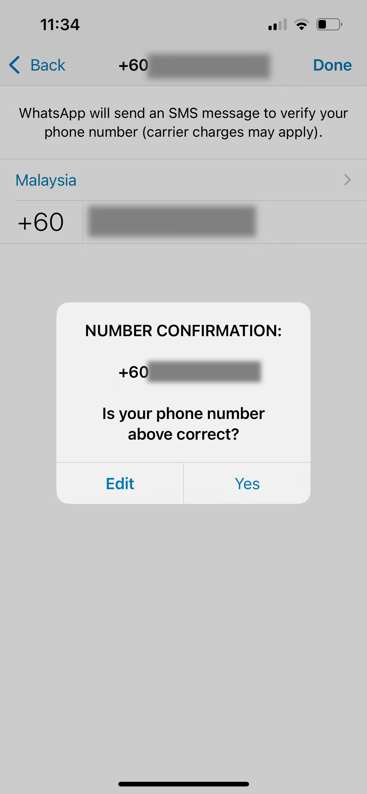 Select Yes to confirm the number.