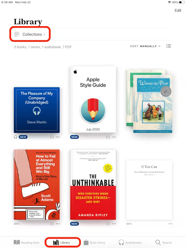 Tap the Library icon.