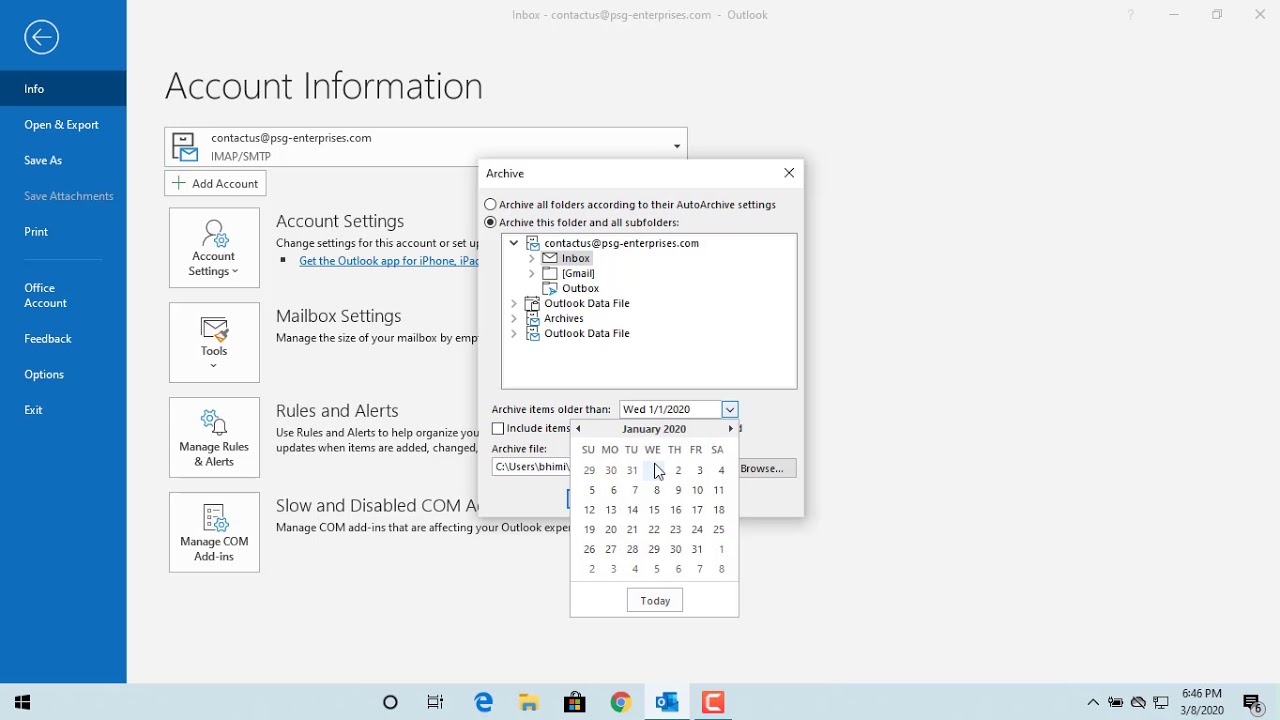 What is archive in Outlook