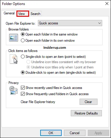 Click on the “View” tab