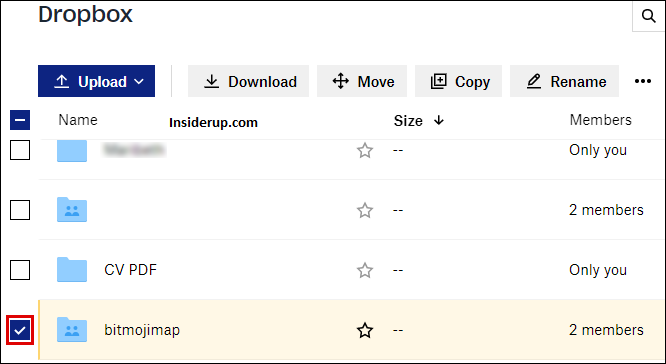 Move over to the folder you want to view the size and click on the check box.