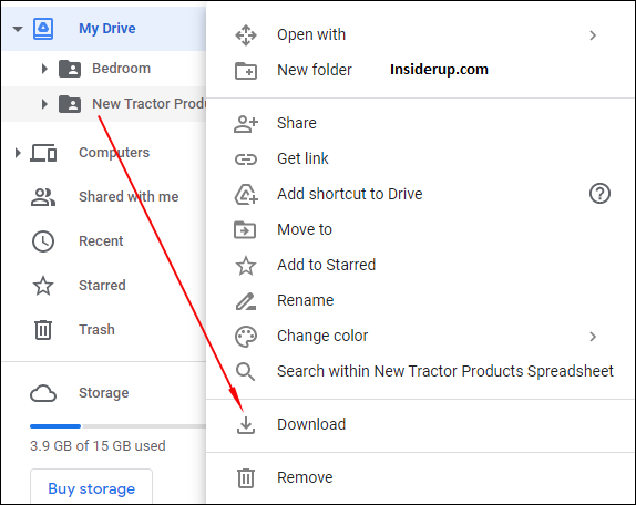 Right-click on the folder you want to get the size for and press “Download.”