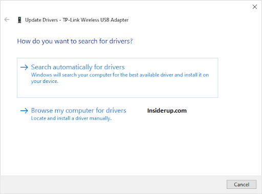 Search automatically online for updated driver software to install.