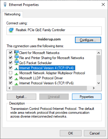 Select Internet Protocol Version 4 (TCP/IPv4) and click Properties.