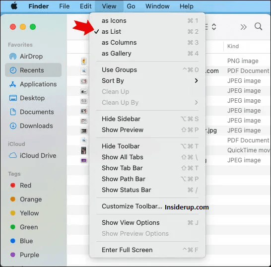 Select “as List” from the drop-down menu.