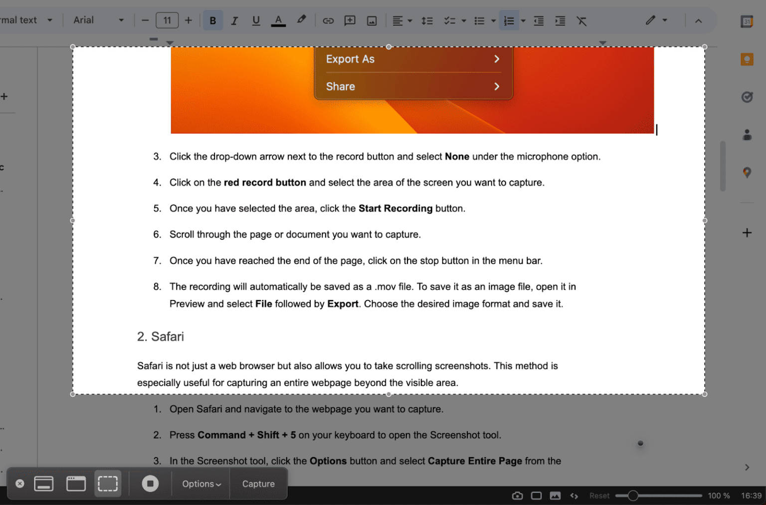 Repeat the scrolling and screenshot process until the end of the content