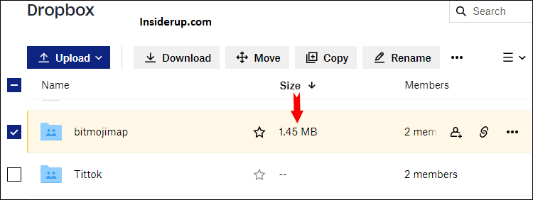 The folder size is displayed in the “Size” column adjacent to the folder as soon as the calculation has been completed.